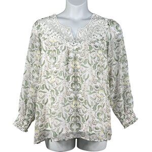 Rose Beverly NWT Womens XL Chiffon Lace Yoke Floral Lined Blouse Smocked Cuffs